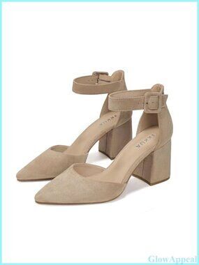 Women's Pointed-Toe Ankle Strap Chunky High Heels 3-Inch Pumps